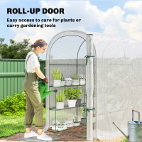 Outsunny Walk-in Greenhouse with Shelves, Small Greenhouse with PE Cover and Roll-up Door, 123 x 187 x 189 cm, White(m-6)