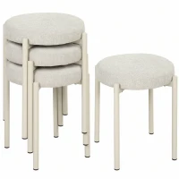 HOMCOM Set de 4 Taburete Stivuite Rotunde cu Șezut Tapițat, fără Spătar, Economisire de Spațiu, 45 x 45 x 47,5 cm, Crem(m-8)