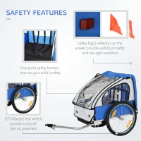 HOMCOM 2 Seat Bike Trailer Bicycle wagon for Kids Child Steel Frame Safety Harness Seat Carrier Hitch Coupler Blue White 130 x 76 x 88 cm(m-5)