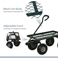 Outsunny Garden Trolley Cart, Heavy Duty Garden Cart with Metal Frame, 10" Pneumatic Wheels, Rotating Handle, 150kg Capacity, for Garden, Farm, Green(m-6)