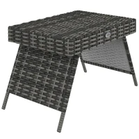 Outsunny Foldable Outdoor Side Table, Rattan Garden Coffee Table with Steel Frame, Space Saving Bistro Garden Furniture for Patio, Balcony, 60 x 41 x 41 cm, Mixed Grey(m-11)