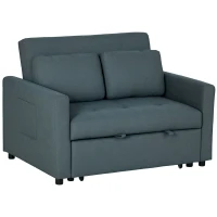 HOMCOM Loveseat Sofa Bed, Convertible Bed Settee with 2 Cushions, Side Pockets for Living Room, Dark Grey(m-11)