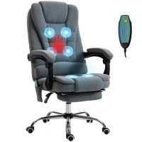 Vinsetto Fauteuil de bureau massant et chauffant, chaise de bureau, hauteur réglable, dossier inclinable, 65x70x111-119cm, gris(m-12)