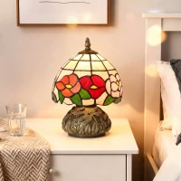 HOMCOM Handcrafted Classic Stained Glass Bedside Lamp, Tiffany-Style Table Lamp with Sculpted Dragonfly Base, Multi-Coloured(m-7)