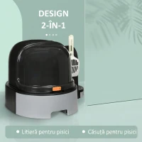 PawHut Litiere pentru Pisici Închise cu Capac, Tavă Detasabilă și Lopățică, din PP și PC, 52x60x42 cm, Gri Închis(m-4)