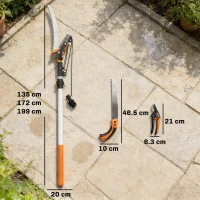 Outsunny Fierăstrău și Foarfecă cu Tijă Telescopică 135-199 cm din Aluminiu, pentru Ramuri Înalte, Portocaliu(m-3)