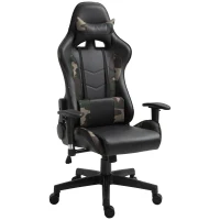 Vinsetto Massage Bürostuhl, Gaming Stuhl, Ergonomisch, Kunstleder, Schaumstoff, Nylon, Schwarz, Camouflage, 64 x 69 x 120-127 cm(m-1)