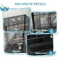 PawHut Colivie pentru Păsări cu Tavă Detașabilă și Suporturi, Volieră pentru Papagali, 61x36.5x98cm, Negru(m-7)