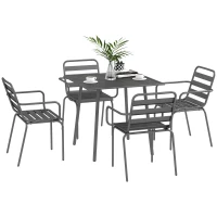 Outsunny Salon de jardin ensemble salle à manger de jardin 5 pièces avec 1 table et 4 chaises empilables en acier gris foncé(m-11)