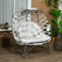 Outsunny 2 Seater Egg Chair Outdoor, Folding Weave Garden Furniture Chair with Cushion, Cup Pockets - Light Grey(m-10)