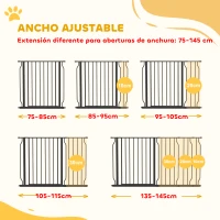 PawHut Barrera para Mascotas con 3 Extensiones Montaje a Presión Doble Bloqueo para Puerta Pasillo Escalera 75-145x76 cm Negro(m-4)