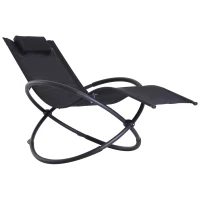 Outsunny Outdoor Orbital Lounger Zero Gravity Patio Chaise Foldable Rocking Chair w/ Pillow Black(m-10)