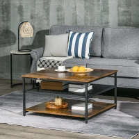 HOMCOM Coffee Table, Living Room Table with 3-Tier Storage Shelves, Square Tea Table for Home Office, Rustic Brown(m-2)