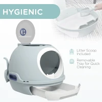 PawHut Cat Litter Box Toilet with Litter Scoop Enclosed Drawer, Front Entry Top Exit, Easy To Clean Blue(m-4)
