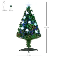 HOMCOM Árbol de Navidad 90cm Artificial Árbol de Pino Decoración Navideña con 12 LED de 4 Colores 90 Ramas Verde(m-3)