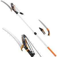 Outsunny Fierăstrău și Foarfecă cu Tijă Telescopică 135-199 cm din Aluminiu, pentru Ramuri Înalte, Portocaliu(m-1)