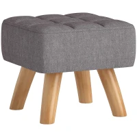 HOMCOM Fußhocker mit Polsterung, Leinenoptik, Holzbeine, bis 110 kg belastbar, Grau(m-1)