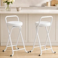 HOMCOM Tabourets de Bar Pliants Lot de 2, sans Assemblage, Chaises de Bar, Assise Rembourré 63H cm, Cadre en Acier, Blanc(m-10)