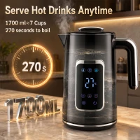 HOMCOM Electric Kettle, 1.7L Fast Boil 3000W Water Kettle with LED Display, Adjustable Temperature, Keep Warm Function, Black(m-4)