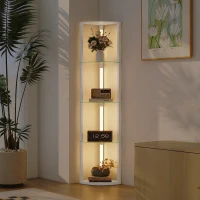 HOMCOM LED Floor Lamp with Shelves, Dimmable Standing Lamp with Foot Switch for Living Room, Bedroom, White(m-10)