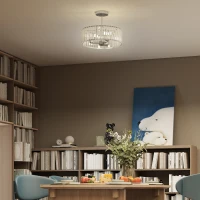 HOMCOM Crystal Ceiling Light Fixture Set of 2, Semi Flush Mount Modern Chandelier for Living Room, Bedroom and Hallway, 3-Lights with E14 Base, Silver Tone(m-7)