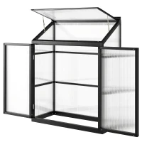 Outsunny 4 x 2ft Polycarbonate Greenhouse, Quick Setup, Lean-to Green House with 2 Hinged Doors, Top Vent, Black(m-11)