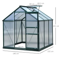 Outsunny Invernadero de Jardín 2x2 m Policarbonato y Aluminio Vivero Casero con Tragaluz Protección UV30 y Base 3,65 m² para Macetas Cultivo Plantas Flores Transparente(m-3)