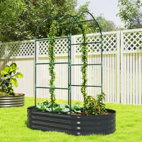 Outsunny Galvanised Raised Garden Bed with Arched Trellis, 5 x 3 x 6ft Metal Raised Bed for Garden with Open Bottom, Dark Grey(m-10)