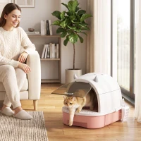 PawHut Litière fermée pour chats avec plateau extractible, pelle et filtre à charbon actif, Rose(m-2)