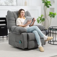 HOMCOM Relaxsessel mit Massagefunktion, Liegefunktion, Drehbarer Massagesessel, 4 Seitentaschen und Fernbedienung, Dunkelgrau(m-2)
