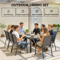 Outsunny 9 Pieces Garden Dining Set, Outdoor Table and Chairs Set for 8, Garden Furniture Set with Tempered Glass Top, Dark Grey(m-6)