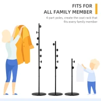HOMCOM Coat Rack, Free Standing Hat Stand with 8 Hooks for Clothes, Hats, Steel Coat Stand with Marble Base for Entryway, Bedroom, Black(m-7)
