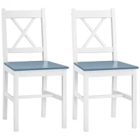 HOMCOM Dining Chairs Set of 2, Pine Wood Kitchen Chairs with Cross Back, Solid Structure for Living Room and Dining Room, White(m-11)