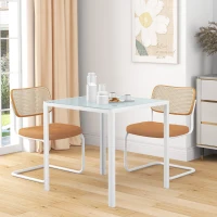 HOMCOM Mesa de Comedor de Cristal Mesa de Cocina Cuadrada para 4 Personas con Patas de Metal para Salón 75x75x75 cm Blanco(m-9)