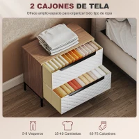 HOMCOM Cómoda con 2 Cajones de Tela Frentes con Patrón de Diamante para Salón Oficina Vestidor Natural y Blanco(m-4)