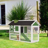 PawHut Jaula para Conejos Grande 120x60x79 cm con Techo Asfáltico Bandeja Extraíble Escalera y Chimenea para Exterior Verde(m-10)
