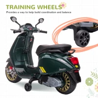 AIYAPLAY 12V Vespa Licensed Kids Electric Motorbike w/ Music, Lights, FM Radio, for 3-6 Years - Green(m-6)