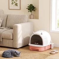 PawHut Caixa de Areia Fechada para Gatos com Bandeja Removível Pá e Filtro de Carvão Ativado Rosa(m-4)