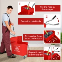 HOMCOM 20L Compact Mop Bucket on Wheels, with Water Separation Panel - Red(m-6)