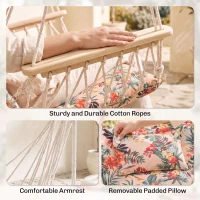 Outsunny Garden Outdoor Hanging Hammock Chair Thick Rope Frame Wooden Arms Safe Garden Outdoor Spot Stylish Multicoloured floral(m-7)