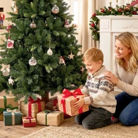 HOMCOM Artificial Christmas Tree, Hinged Xmas Tree with 2419 PE & PVC Branch Tips, 6ft, Green(m-11)