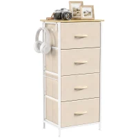 HOMCOM Kommode mit 4 Stoffschubladen, hoher Schrank, Beige(m-8)
