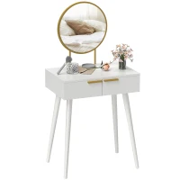 HOMCOM Elegant Dressing Table, with Round Mirror, 60 x 40 x 123 cm - White(m-11)