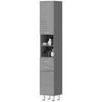 kleankin Badezimmerschrank, Badkommode, mit Regalen und Schublade, verstellbar, Grau(m-11)