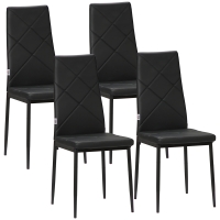 HOMCOM Set de 4 Sillas de Comedor Tapizadas de Piel Sintética con Respaldo Alto y Patas de Metal 41x50x97 cm Negro