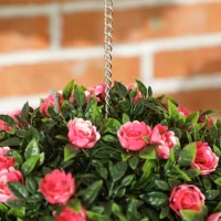 HOMCOM Set of 2 Decorative Artificial Plants, UV-protected Artificial Plant Topiary Rose Balls, Fake Plants for Home Indoor outdoor Decor, 28cm, Pink(m-9)