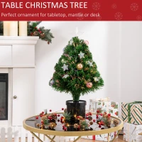 HOMCOM 2FT Pre-lit Artificial Christmas Tree Tabletop Multicoloured Fibre Optic Xmas Decoration w/ LED Lights Pot Table Desk - Green(m-6)
