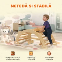 AIYAPLAY Arc Montessori din Lemn pentru Copii 2-4 Ani Convertibil în Leagăn 110x52x45 cm, Culoare Lemn(m-5)
