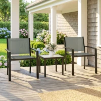 Outsunny Conjunto de Mesa y Sillas de Terraza Exterior 3 Piezas con 2 Sillas de Textilene Mesa de Vidrio Templado Gris Claro(m-10)