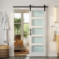 HOMCOM Ușă Culisantă Interior Rustică cu Șină Silențioasă, Kit Feronerie și Mâner, Alb(m-11)